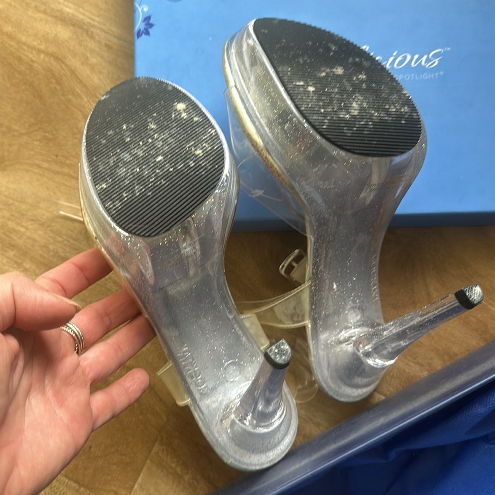Clear 5” lucite heels with 1” platf . Size 9. Surprisingly easy to walk in. - Picture 3 of 7
